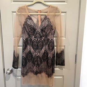 BNWT black lace overlay long sleeve mini dress